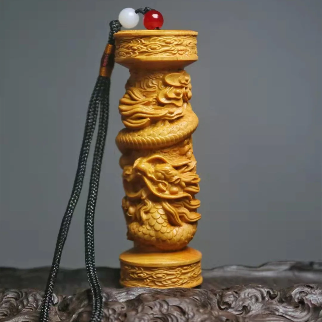 

Solid Wood Carving Mascot Dragon Pillar Pendant Chinese lucky beast Car home decoration wooden crafts 10cm
