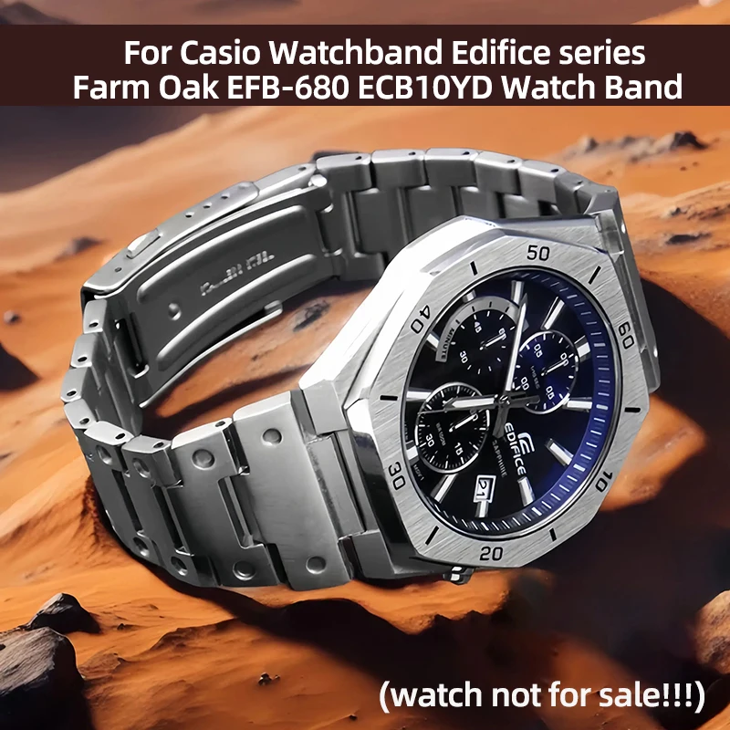 Фото Металлический ремешок из нержавеющей стали для Casio, ремешок для часов серии Edifice Farm Oak EFB-680 ECB10YD, мужской выпуклый ремешок 12 мм 14 мм №1