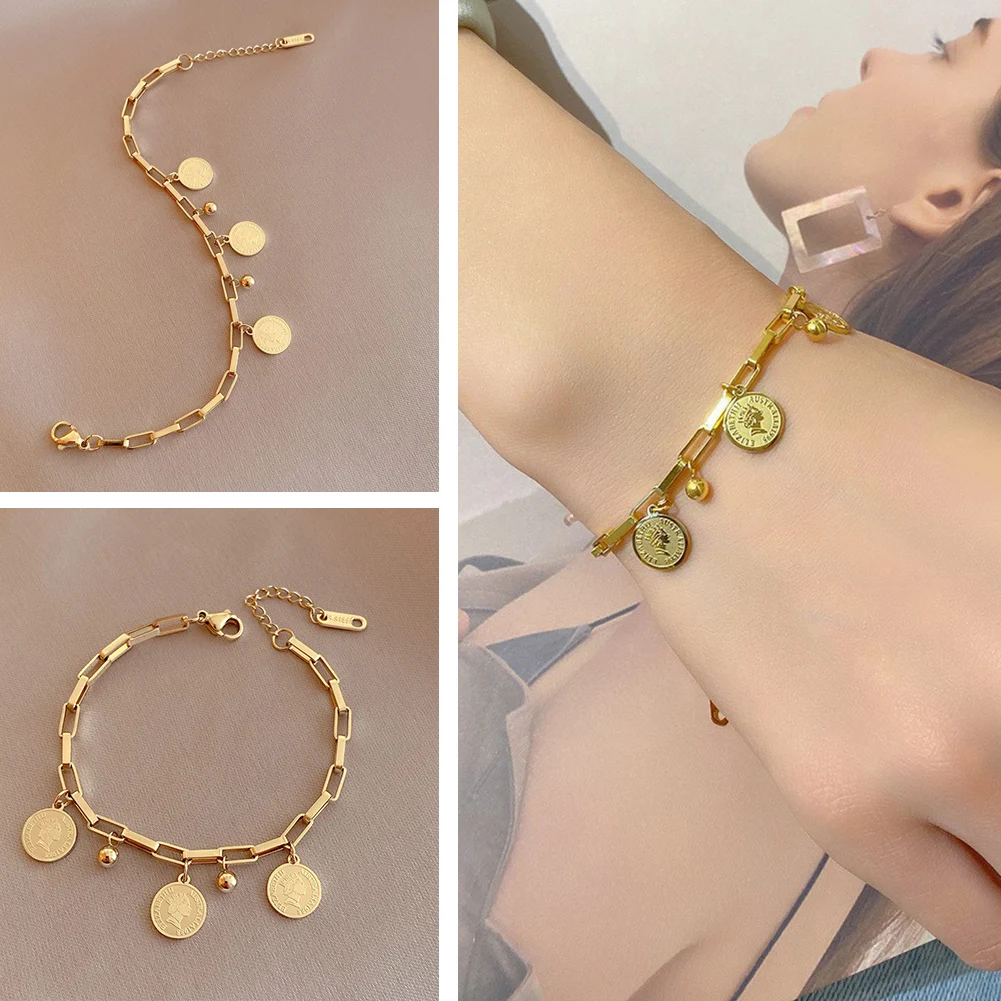 

1Pcs Round Brand Titanium Steel Hip Hop Portrait Bracelet Internet Popular INS Cold Style Student Bestie Bracelet Jewelry Gifts