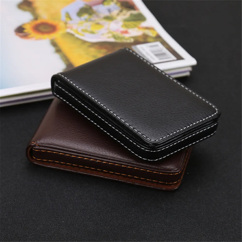 

New Mini Simple Vertical Flap Card Holder Bag Vintage Pu Leather Id Credit Card Case Box Coin Purse Wallet Black Wholesale 2022