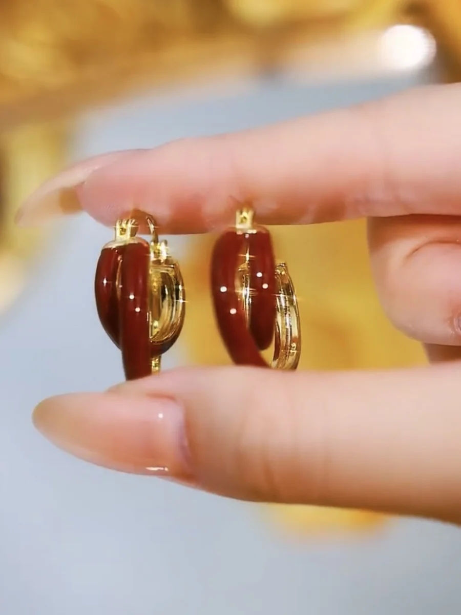 Французские серьги-кольца в стиле ретро Ankela красные контрастные цвета глазурь