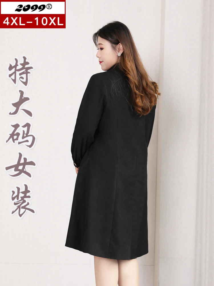Women's Plus Size Long Sleeve Dress spring summer dress women Turn-down Collar Office wear black Fashion QZ027