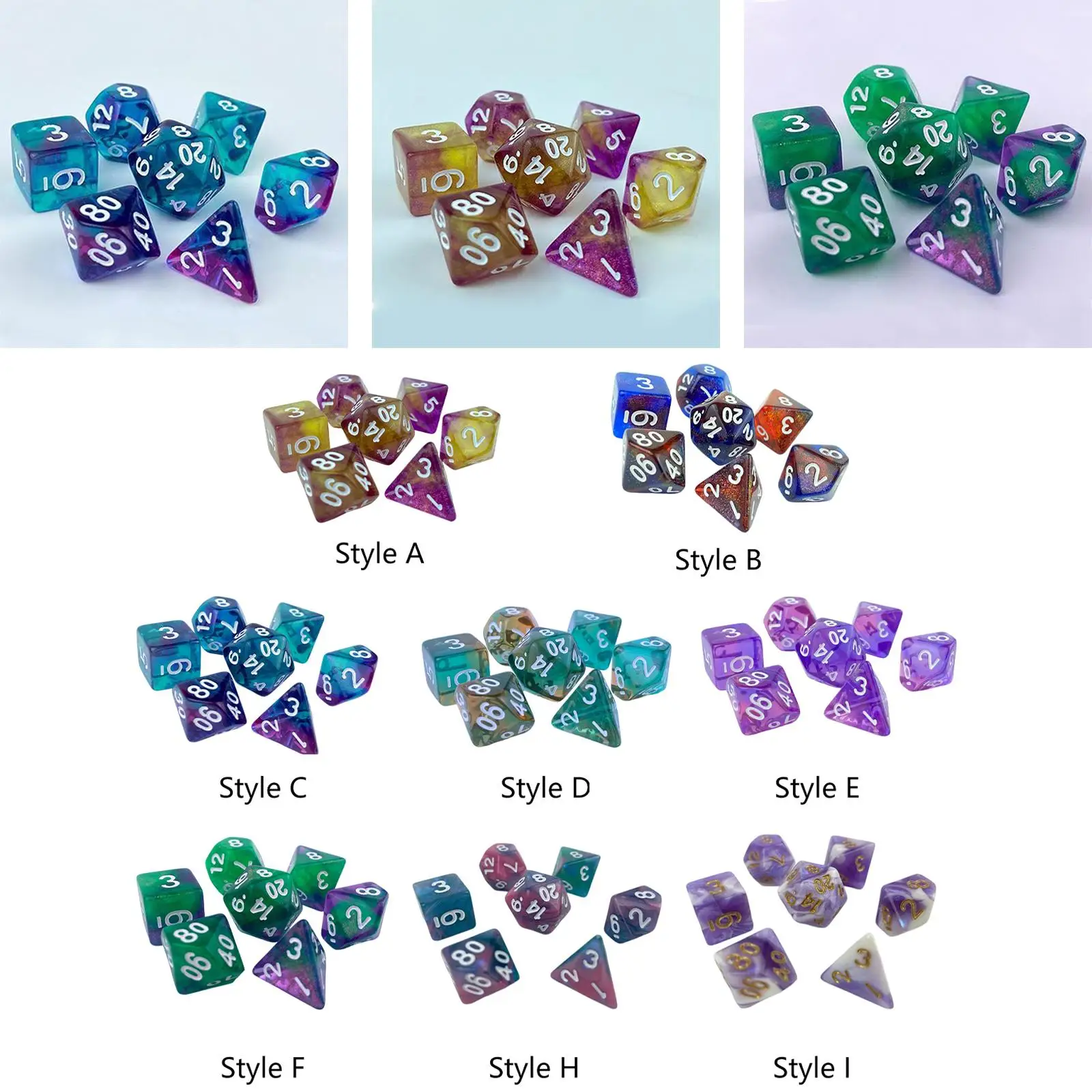 

7Pcs DND Board Game Dices Double Colors Engraved Luminary Fantasy Dices Puzzle Games Craft for Role Playing KTV Parties