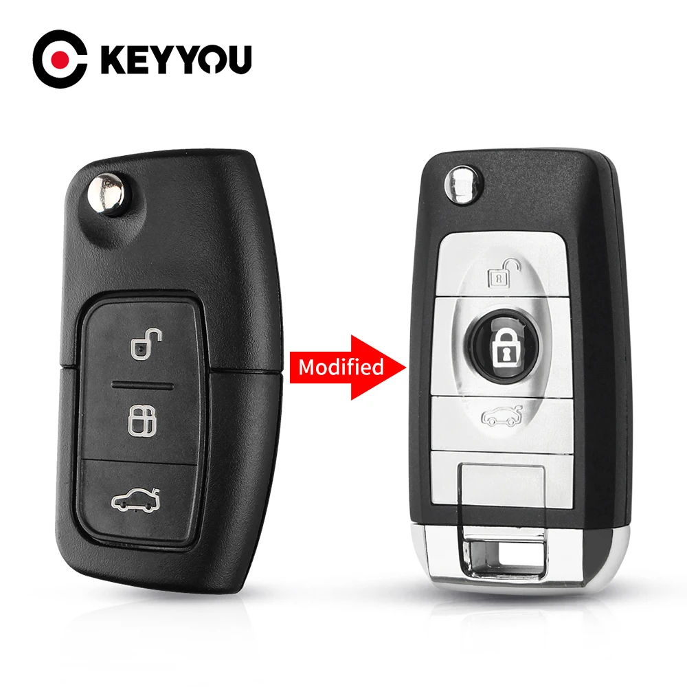 

KEYYOU Modified Remote Key Shell Case For Ford Fiesta Focus 2 Ecosport Kuga Escape Flip Car Key HU101/FO21 Blade Fob 3 Buttons