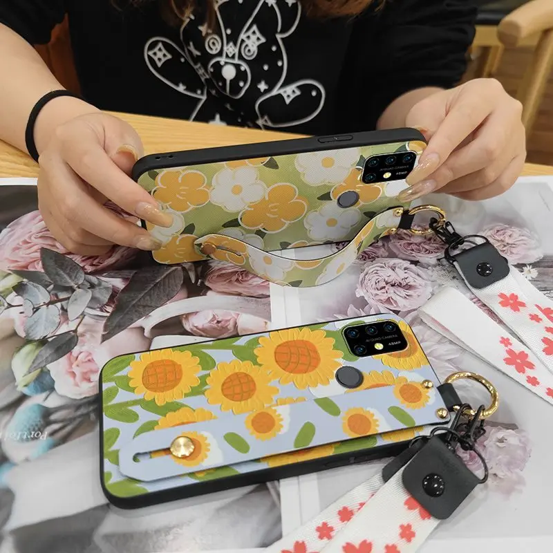 new arrival back cover phone case for umidigi power 3 wristband lanyard durable painting flowers free global shipping