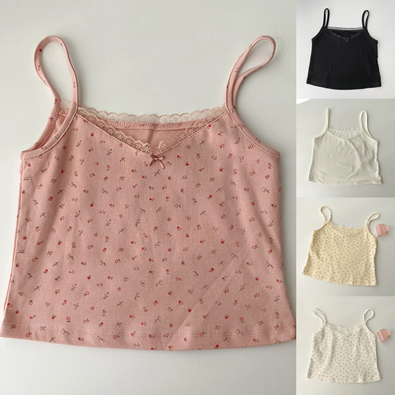 

Camisole women's tops Summer short tops 2022 new Vintage lace slim warm joker ladies bottoming cute tops for women Camis