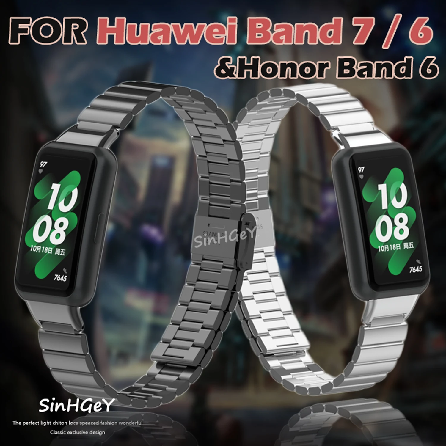 Metal Strap For Huawei Band 7 6 Honor Band 6 Metal Strap Buckle Stainless Steel Bracelet Replacement Wristband for huawei band 6