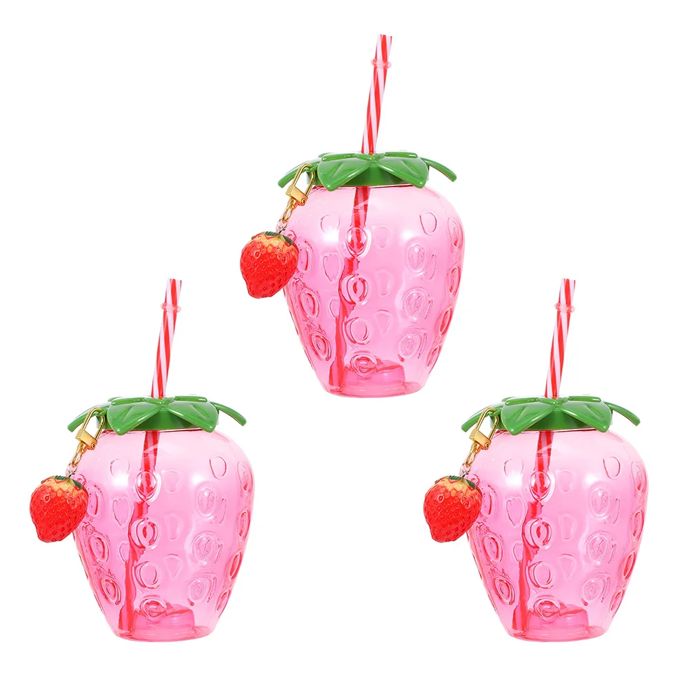 

3 Pcs Strawberry Cup Cups Lids Kids Strawberry Water Bottle Drink Cup Tropical Luau Party Supplies Strawberry Straw Cup Banquet