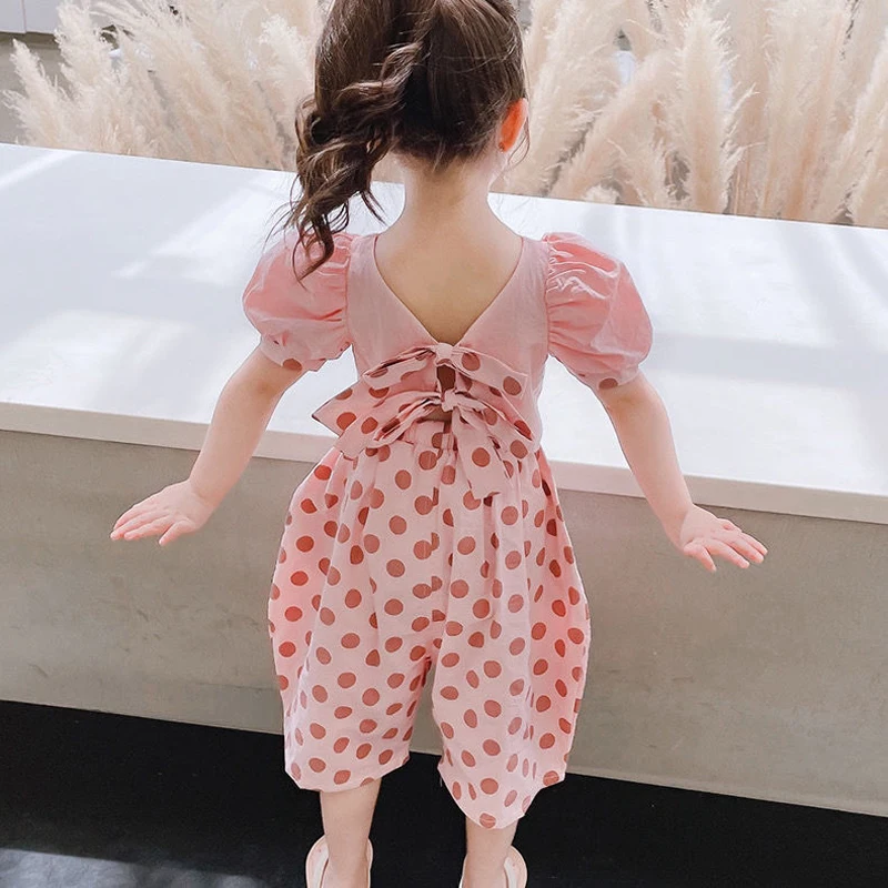 

Cropped Summer + Clothes Kids Fashionable Sleeves Clothing Short Backless Girls' Pants Baby Suit Personality Sets Children Loose