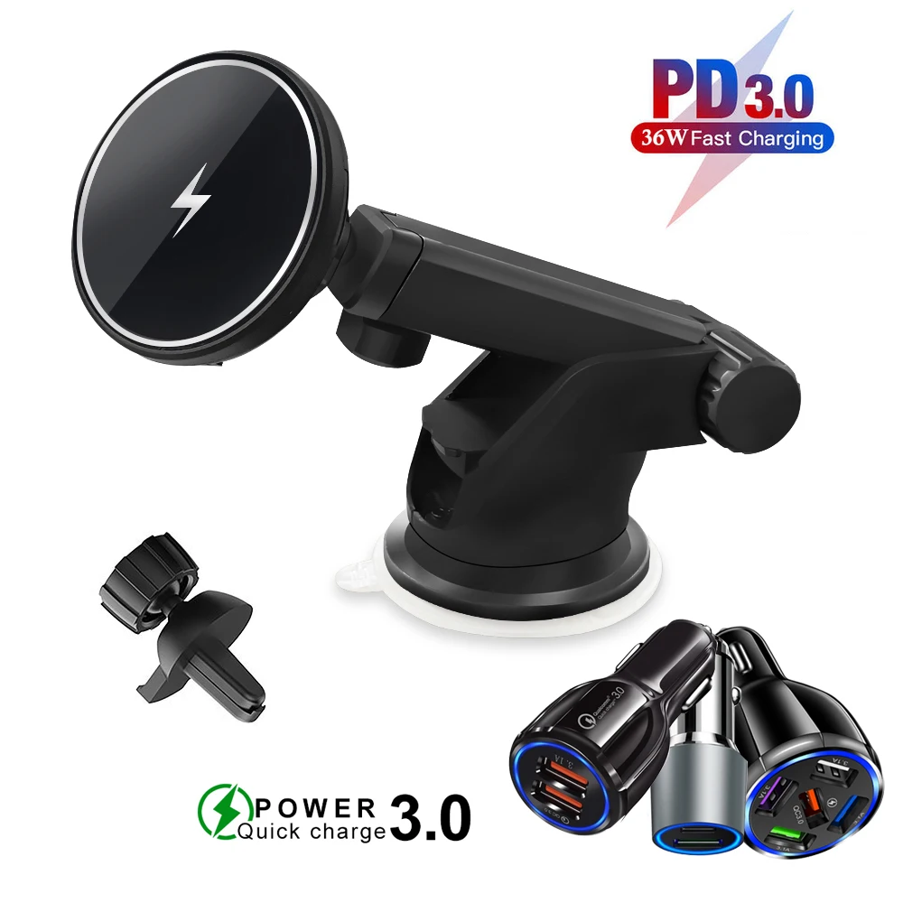 

15W Qi Magnetic Wireless Charger For iPhone 12 X Samsung S10 S9 S8 S20 Phone Holder Car Phone Power Charger Fast Charger