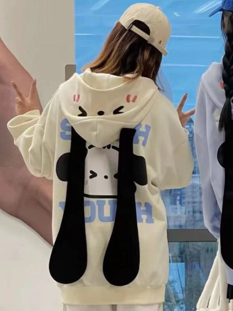 QWEEK Y2k кокетка Kawaii милые Мультяшные принты на молнии толстовки для женщин