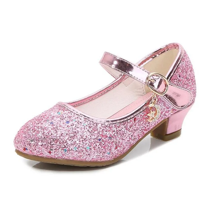 

MODX Kids High Heel Shoes Girls Leather Shoes Flower Casual Pink Glitter Children Princess 2022 Girls Shoes Size 26-38