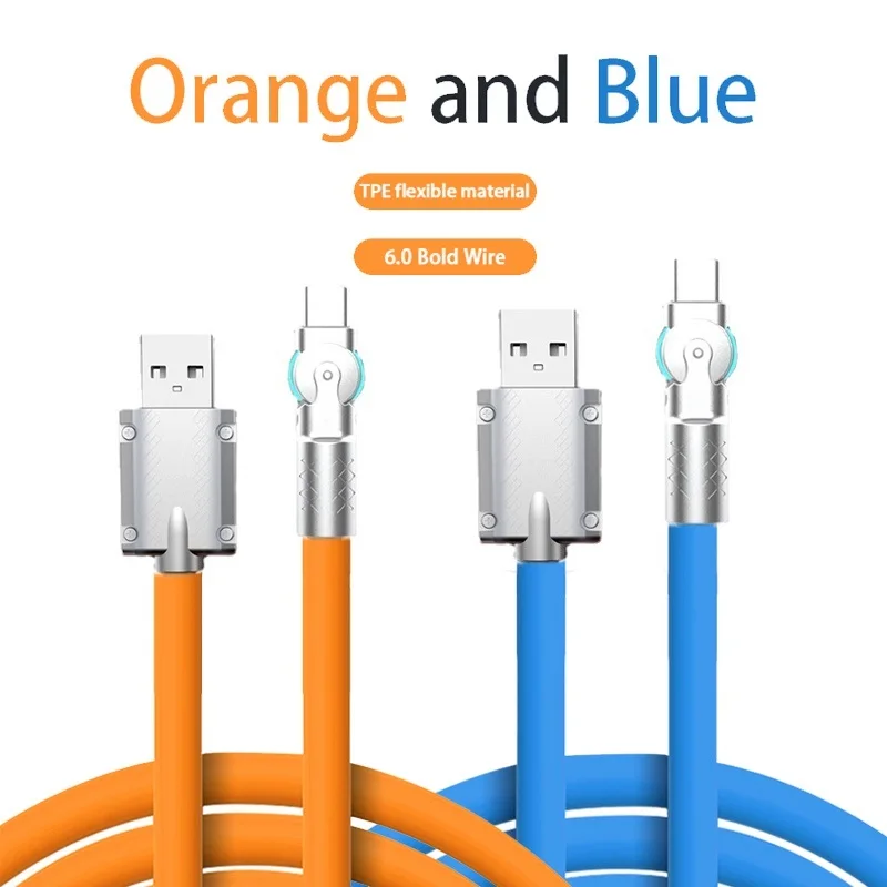 USB C Cable 120W Type-C Super Fast Charging Cable 180 Degree Rotating Elbow Zinc Alloy Game Data Cable for Samsung Huawei Xiaomi