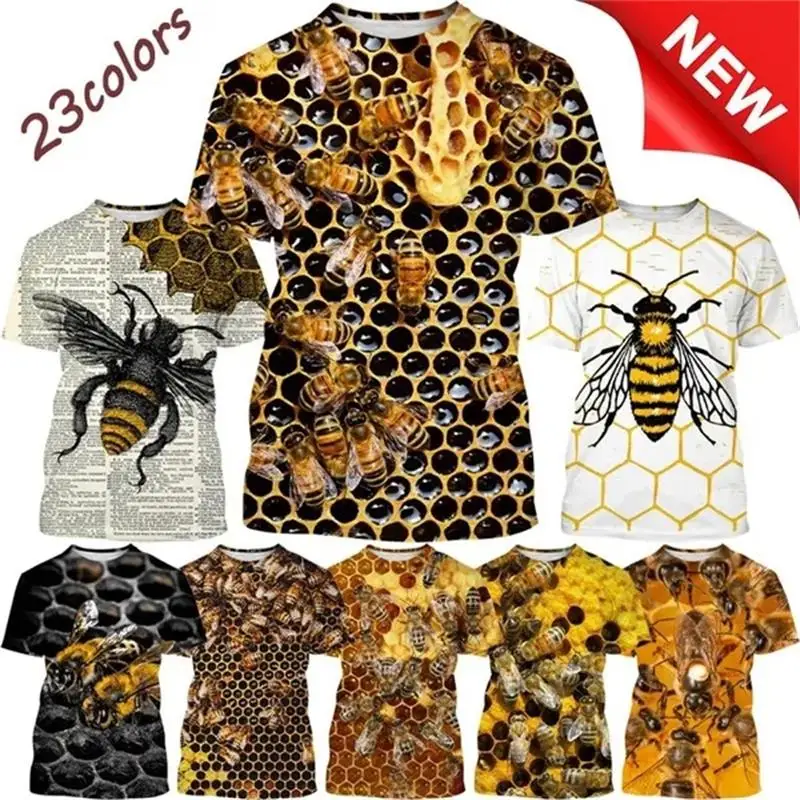 

Insect Bee Graphic T Shirt for Men 3D Hive Honey Honeycomb Printing Tee Shirts Kawaii Cute Kids y2k Tops Womens Clothing T-shirt