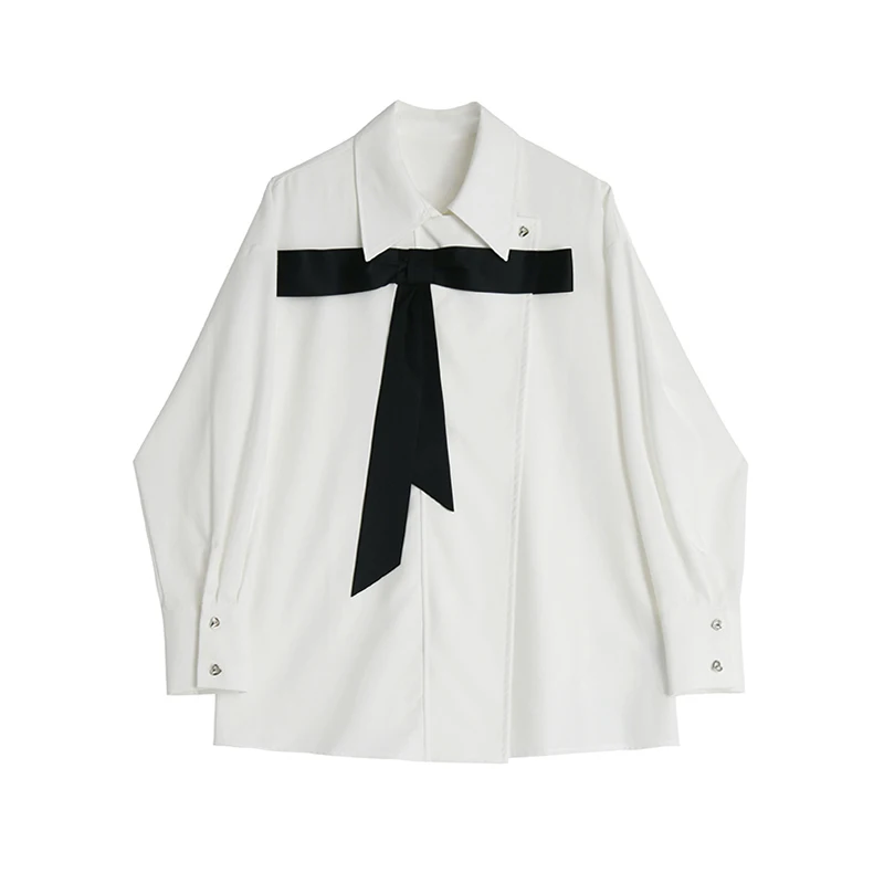 

SuperAen Korean Autumn White Shirt Women's Design Bowknot Loose Shirt Womens Tops