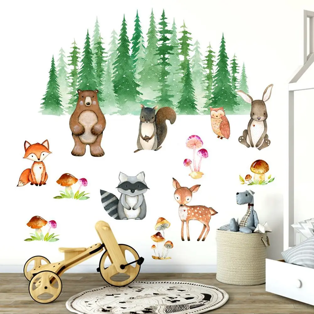 

Child Wall Sticker Animals Tree Wallpaper Home Decor Wall Sticker for Children's Room Bunny Deer Bear Children's Room Wallpaper