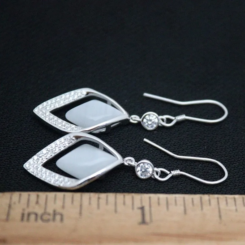 Женские висячие серьги из настоящего твердого серебра 925 пробы с белым опалом и