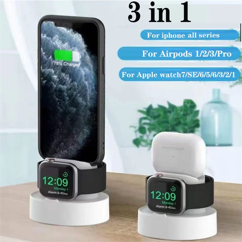 

3 In 1 Charger Stand Cell Phone Holder Charging Station Dock For iPhone 13 12 11 X XR MAX 8 7 Airpods Apple Watch Dropshipping