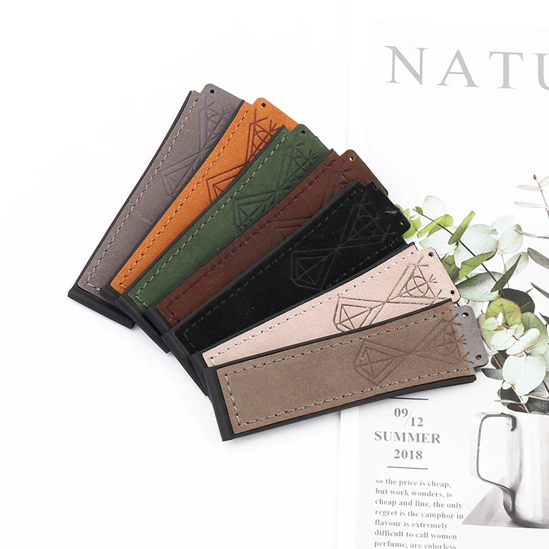 Watch Accessories Frosted leather strap for HUBLOT Hublot Abrasive leather surface silicone base 25x19mm Unisex watch band