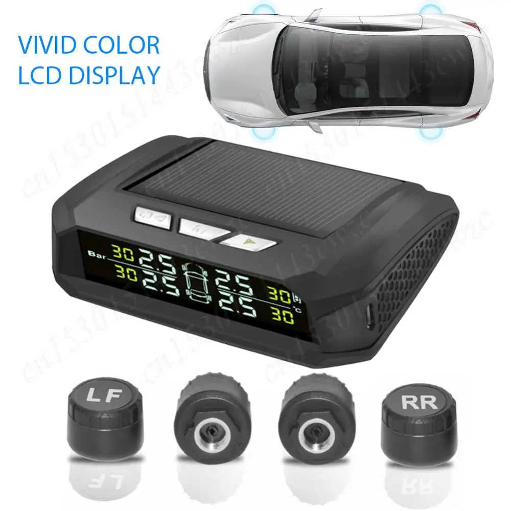

Солнечная/USB-зарядка, беспроводной монитор давления в шинах TPMS с 4 внешними датчиками, ЖК-дисплей, система контроля давления в шинах для автофургонов