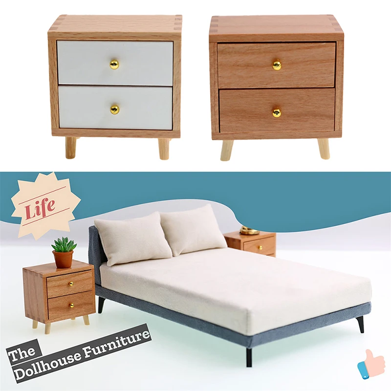 

1:12 Dollhouse Miniature Bedside Table Storage Drawer Cabinet Bedroom Furniture Model Decor Toy Doll House Accessories