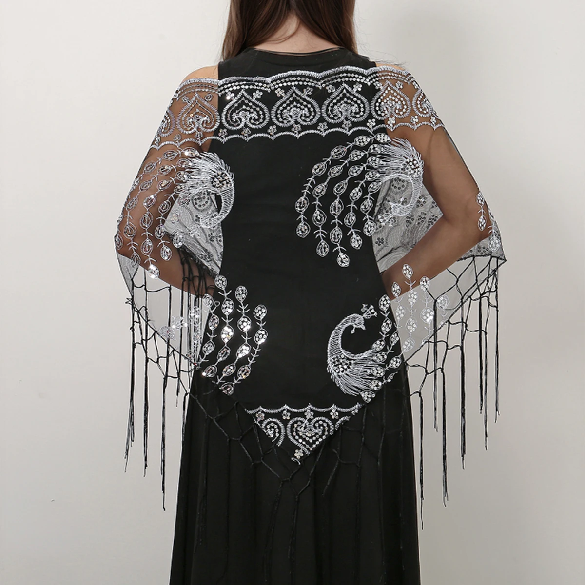 Элегантный треугольный шарф с блестками модные кружевные шали кисточками