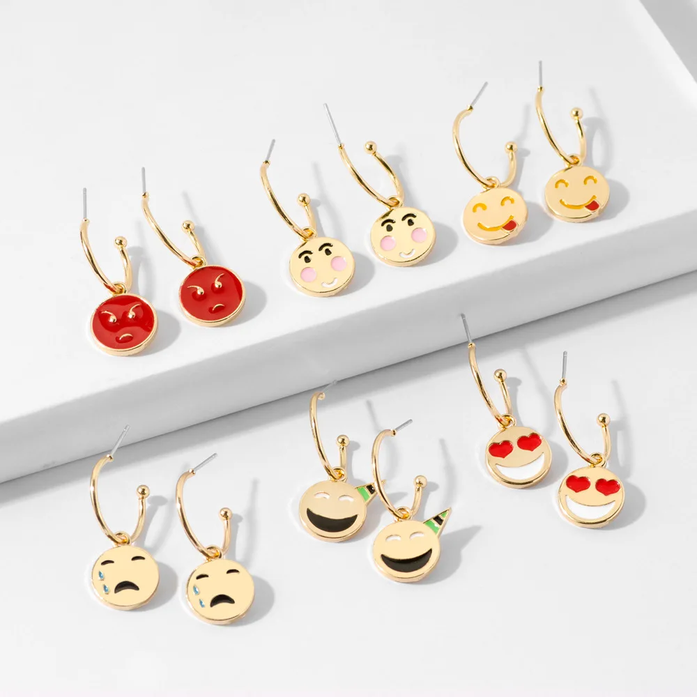 

New Fashion All-Match Oil Drop Earrings Female Expression Pendant Ladies Earrings Smiley Love Eyes Ins Earrings Trinkets