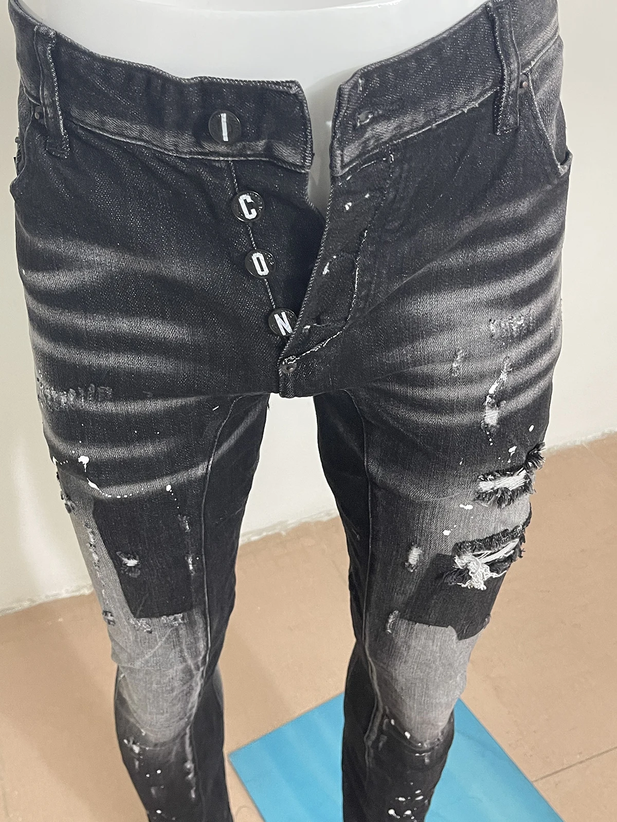 2023 spring and autumn new style jeans man d2 jeans three-dimensional cutting splice wash slim small black gray color clasp A39