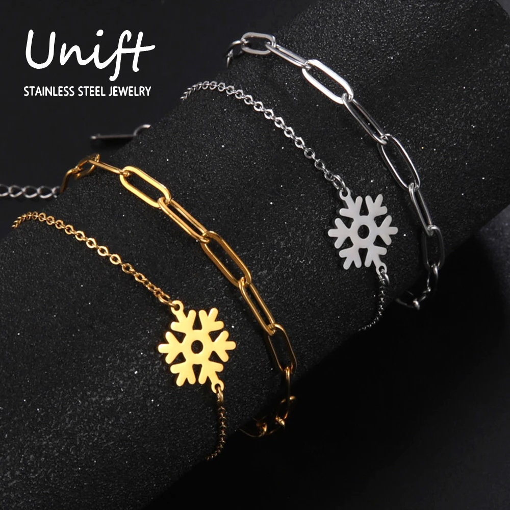 

Unift Браслеты со снежинками на руке из нержавеющей стали, темперамент, элегантные свадебные украшения для женщин, романтические аксессуары, ...