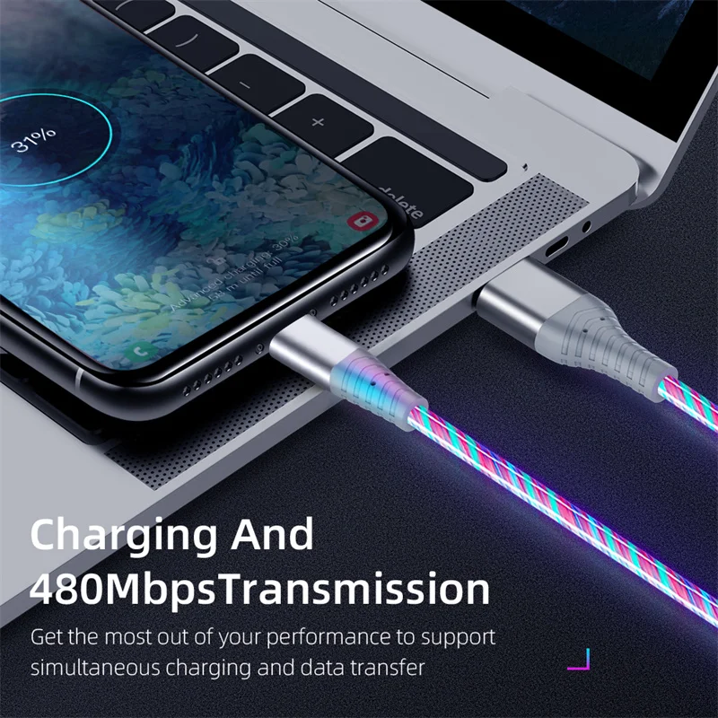 LED light Cable Mobile Phone Charger Cables Glowing Micro USB Type C 3A Fast Charging For Samsung Xiaomi iPhone Charge Wire Cord images - 6