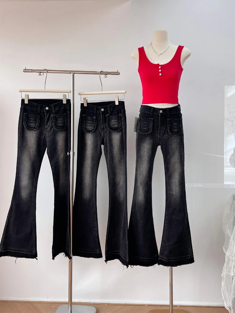 Женские темные академические брюки длинные в стиле гранж Y2k джинсовые K-POP Gyaru 1920-х