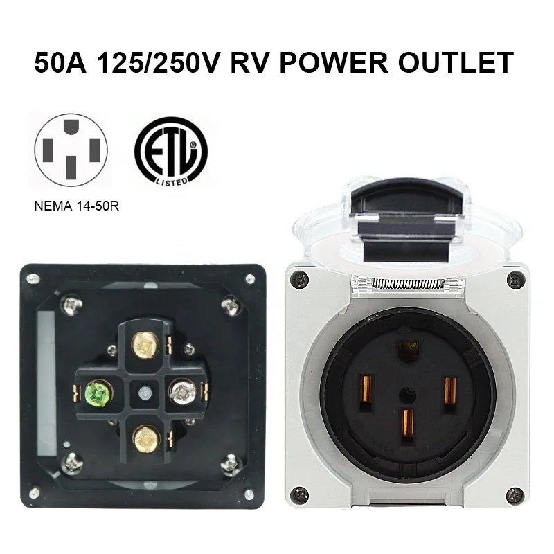 Фото Розетка для автодома на 50 ампер, NEMA 14-50R, 125/250 В, водонепроницаемый электрический распределительный щиток для кемпера, автодома, наружного использования. №3