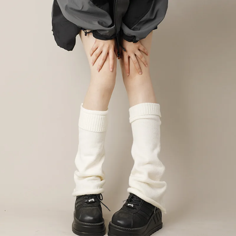 Winter White Wide Leg Warmer Socks Japanese JK Knitted Loose Style Stockings Y2K Sweet Girl Kawaii Lolita Stockings Slouch Socks