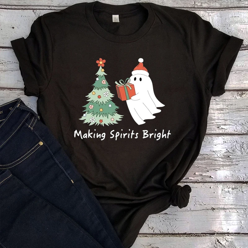 Купи Funny Christmas Shirt Merry Christmas Tshirt Women's Christmas Tee Cute Ghost Christmas Tees Holiday Tree Shirts Clothes L за 587 рублей в магазине AliExpress