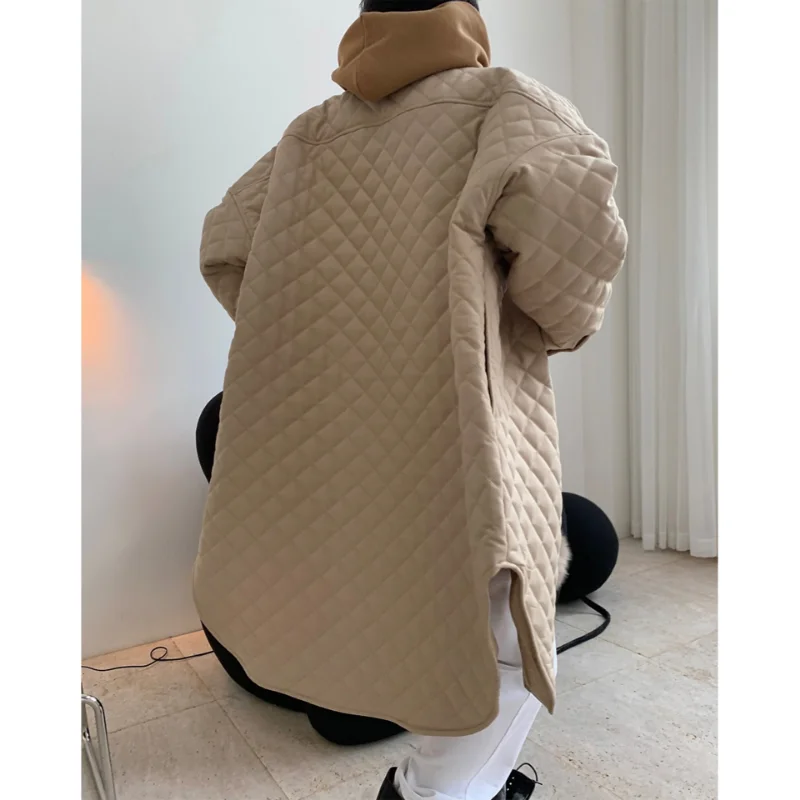 New Cotton Clothes Fashion Diamond Plaid Shirt Type Cotton Clothes Loose Thin Thickened In The Long Section of The Jacket Female