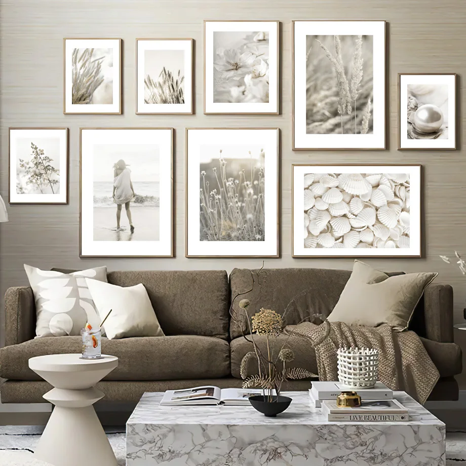

Beige Beach Girl Pearl Shell Orchid Reed Wall Art Canvas Painting Nordic Posters And Prints Wall Pictures For Living Room Decor