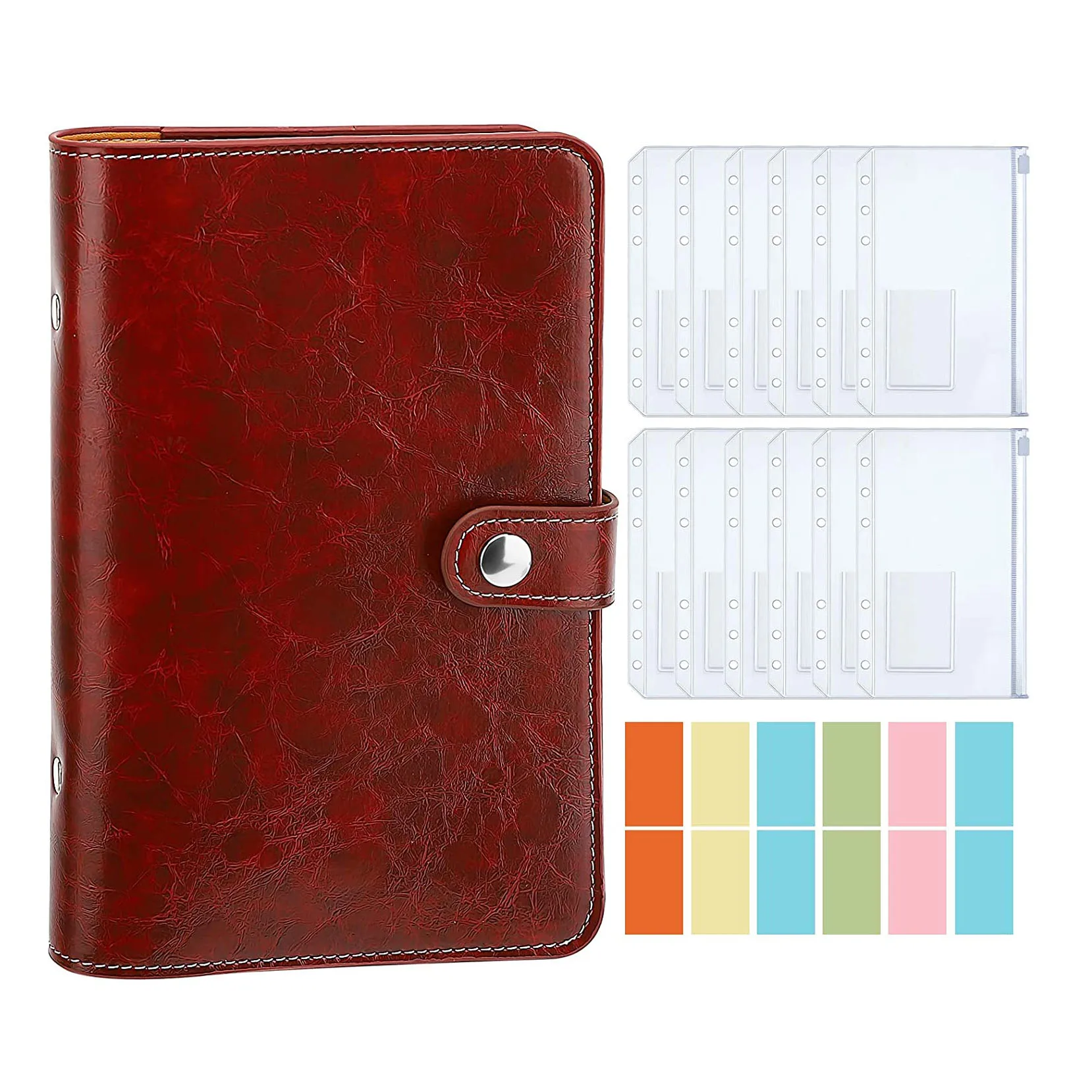 

A6 PU Leather Notebook Binder and 12 Transparent Envelopes System Budget Planning Organizer Binder Budget Money Envelope ,Labels