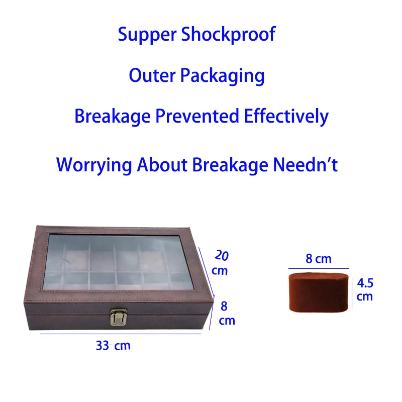 Коробка-органайзер кожаная для хранения мужских и женских часов 12 отделений -