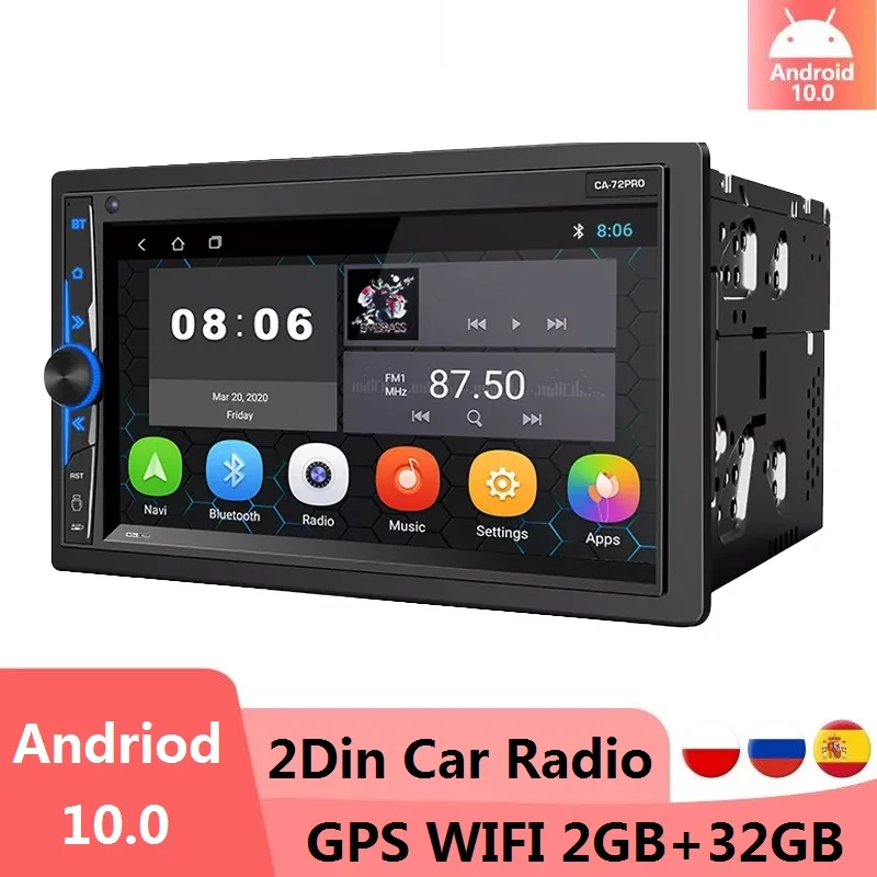 

2 din Car Radio Android 10.0 Car Video Player Touch Screen Car Stereo WIFI GPS FM Bluetooth For Universal Car Support MIC