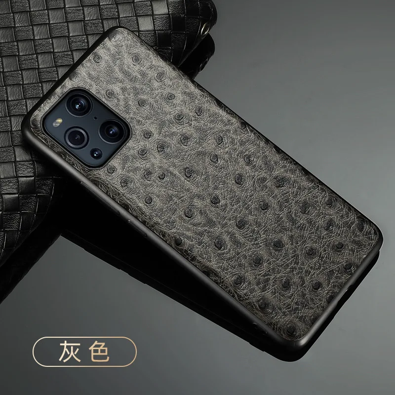 New Hot Luxury Genuine Leather Ostrich Grain Cover Fitted Case For Oppo Find X3 X2 Pro Cases