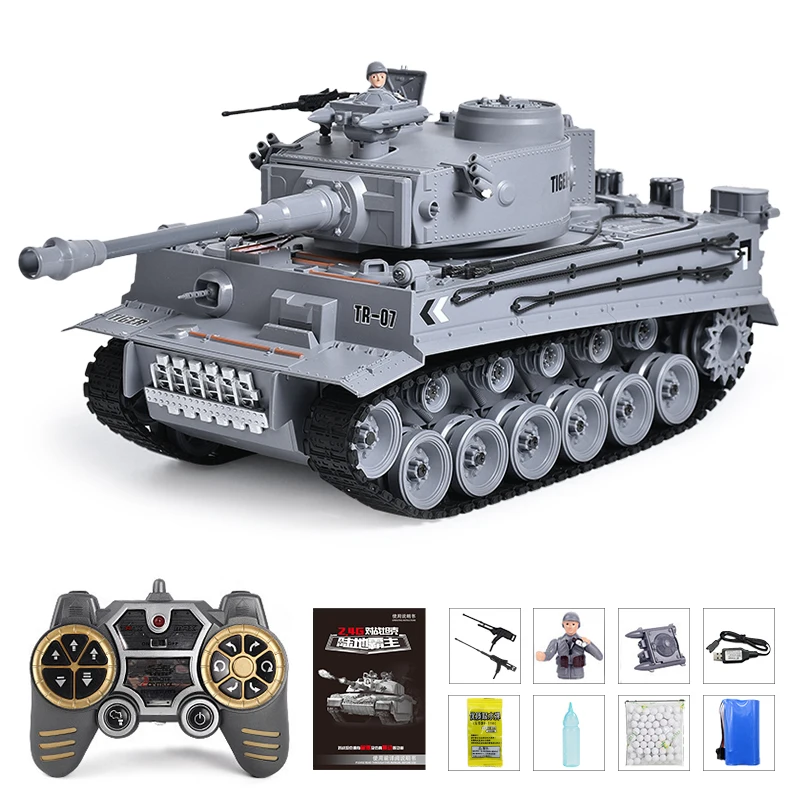 

RC Tank Shoot Bullet Smoking Infrared Remote Control Tank Toy Tiger Military Model Vibrating Recoil With Sound LED Boy Gift