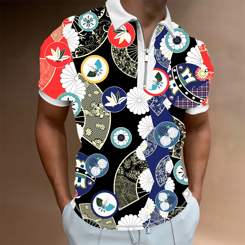 

2022 New Men's Polo Shirts Summer High Quality Casual Retro Everyday Short Sleeve Men's Shirts Lapel Zip T-Shirts Streetwear