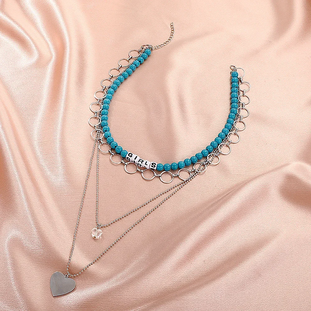 Чокер многоуровневый с буквами и бусинами Женский модное ожерелье-цепочка в