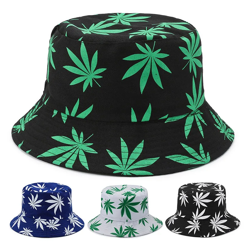 

New Maple Leaf Fisherman Hat (Korean Version) Double-sided Printing Travel Sunshade Men's Women's Fashion Printed Bucket Hats