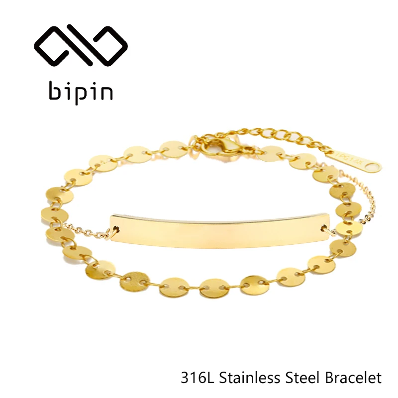 

Bipin Personality Bracelet Coin Pendant Set 2 Pieces Stainless Steel 14K Gold Plated Jewelry Women Fashion