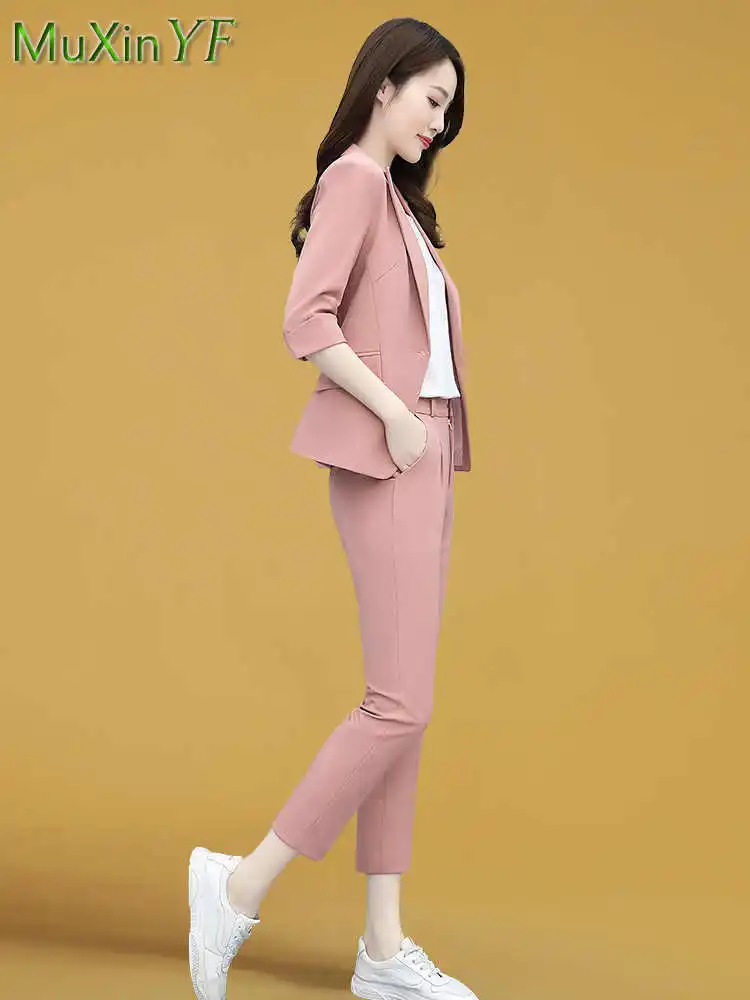 Women's Fashion Blazer Pants Suit 2022 Spring Autumn New Casual Suit Jacket Trousers Two-piece Korean Elegant Professional Wear
