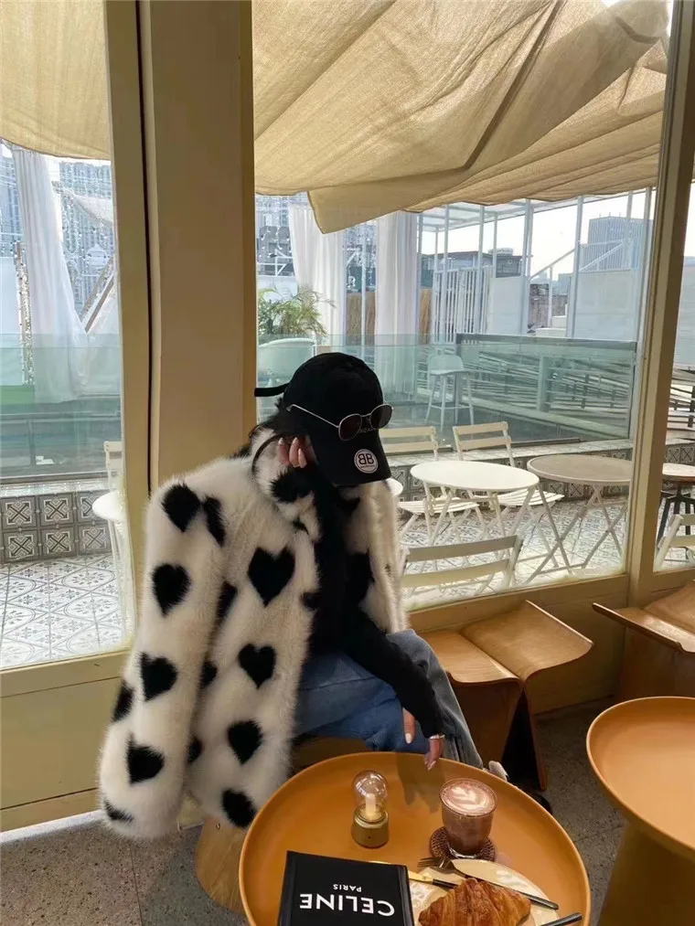 Winter Loose Heart Outerwear Mink Velvet Street Imitation Fur Long Coat Women Thick Warm Fur Casual Jackets for Women Knitted