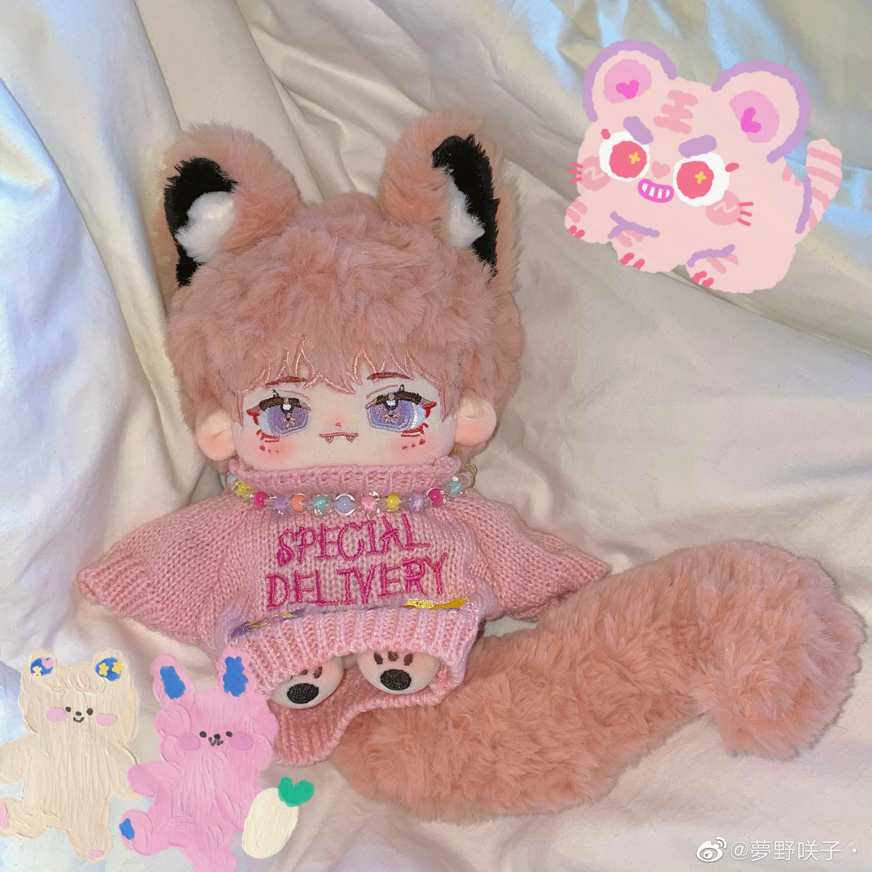 Original Anime No Attributes Taowu Cute Animal Ear Pink Fox Ear Plush Stuffed Doll Toy Cute 20cm Plushie Cosplay Birthday Gifts