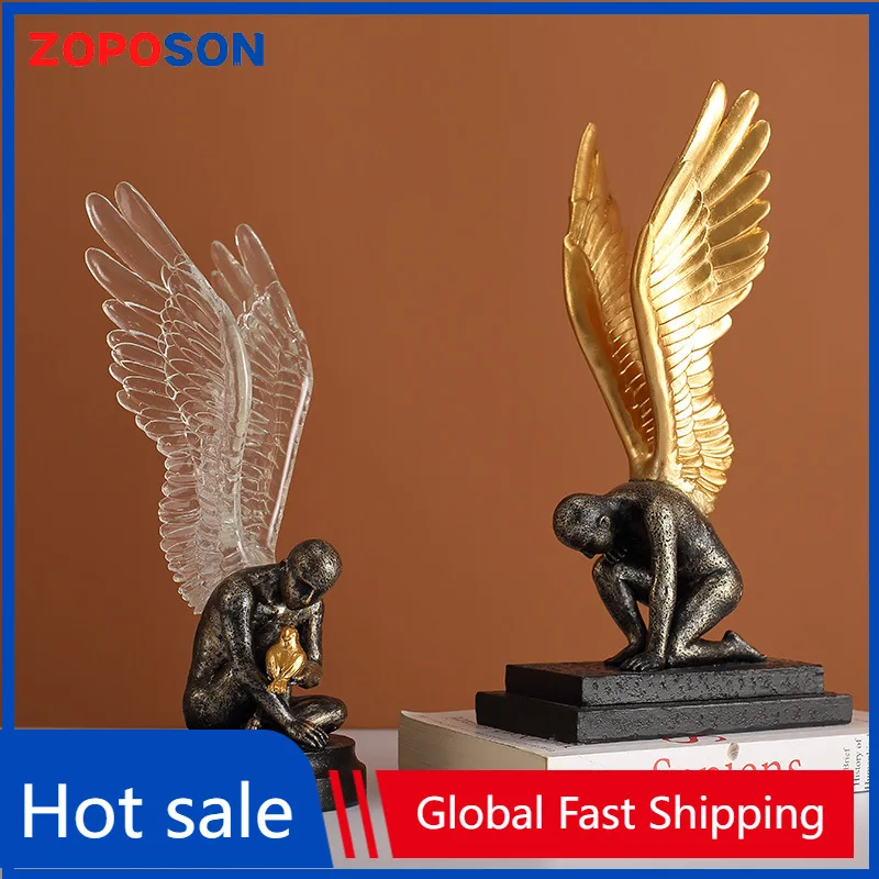 

Angel Wings Statue Model Golden Transparent Modern Creative Sculpture Home Decoration Living Room Office Decoration