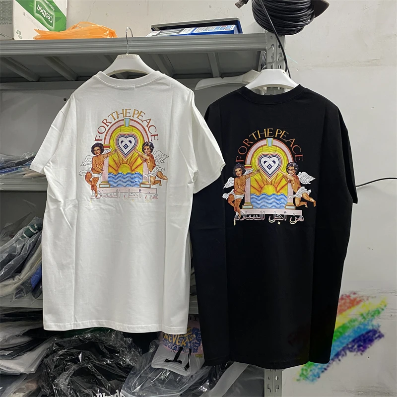 

FOR THE PEACE Casablanca T-Shirts Men Women High Quality Top Tees Angel Print Short Sleeve T Shirt